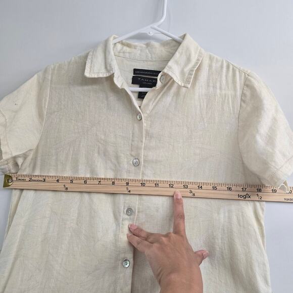 Tahari 100% Linen Shirt Dress XS Butter Yellow Collared Summer Resort Coastal - Picture 5 of 8
